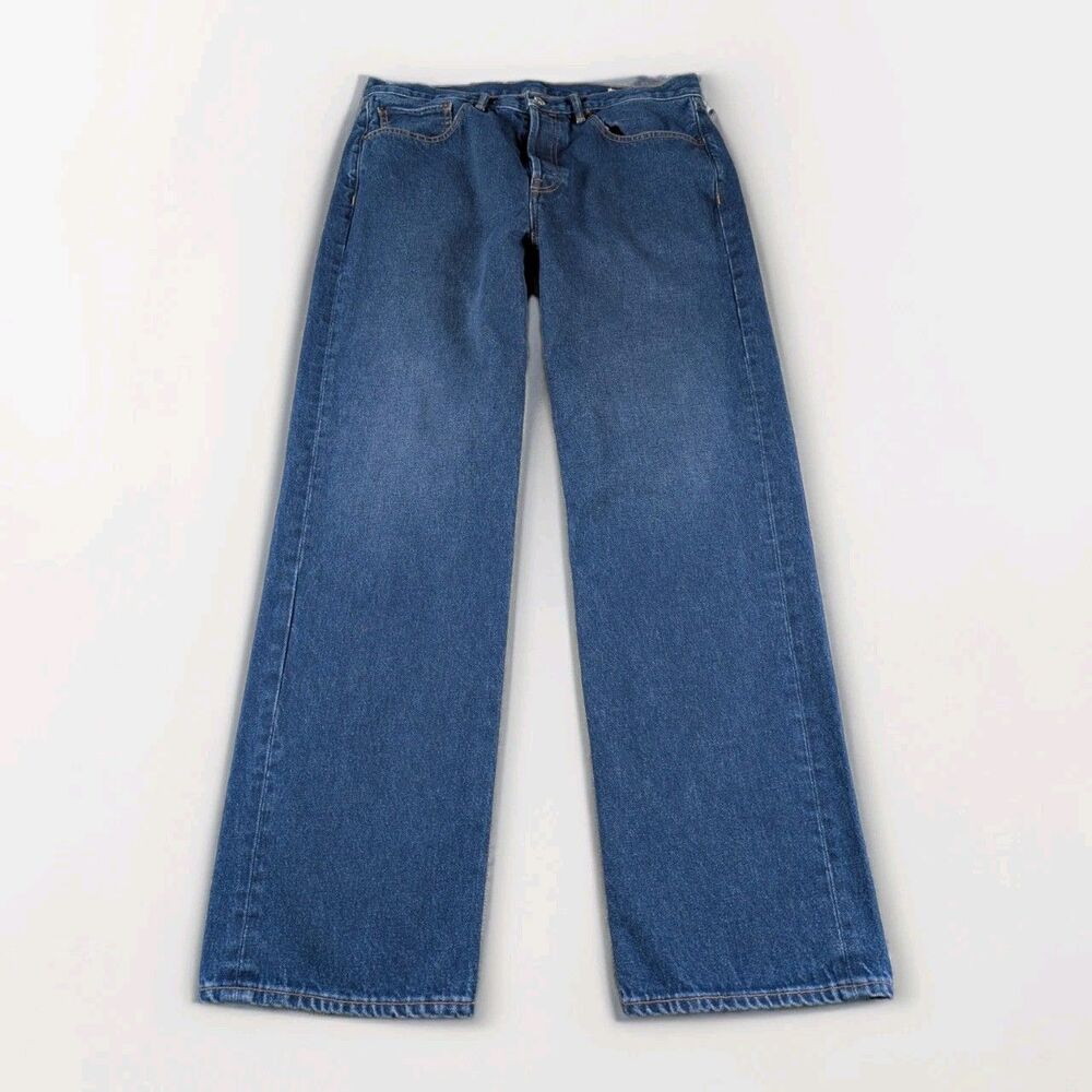 AYR The Slacker Jeans Mens 35x32 Blue Relaxed Button Fly Made USA Cotton Denim